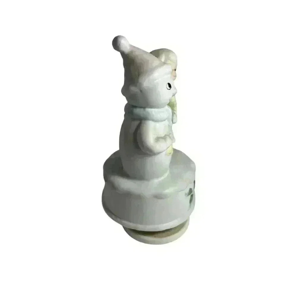 Musical Christmas Porcelain Bisque Girl with Snowman Figurine - Jingle Bells - Picture 4 of 10